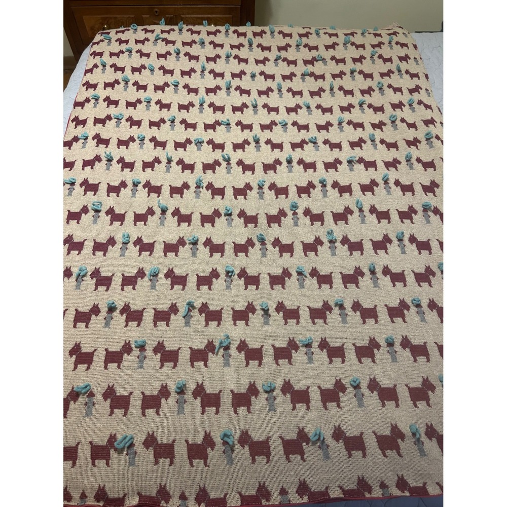 Handmade Scottie Dog Woven Throw Blanket Scottish Terrier Tufted 60x44